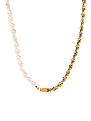 18k Gold Plated Rope Chain Pearl Necklace necklace Vinty Jewelry