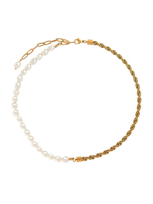 18k Gold Plated Rope Chain Pearl Necklace necklace Vinty Jewelry