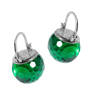 Elegant Austrian Crystal Ball Earrings in Silver Jewelry VINTY Emerald Green