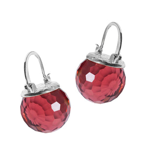 Elegant Austrian Crystal Ball Earrings in Silver Jewelry VINTY Ruby Red