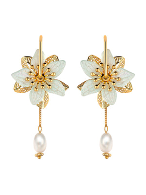 Flower Earrings With Pearls earrings Vinty Jewelry