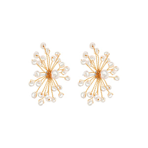 Pearl Cluster Earrings, 18k Gold Plated Wire Flower Earrings with Tiny Seed Pearls, Unique Artisan Earrings, Hypoallergenic, Non-tarnish, Handmade Jewelry Gift for Women Jewelry VINTY
