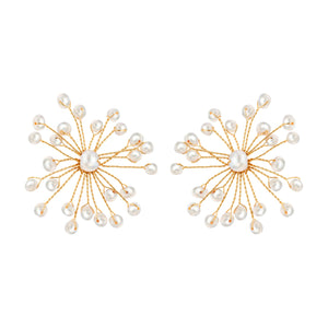 Pearl Cluster Earrings, 18k Gold Plated Wire Flower Earrings with Tiny Seed Pearls, Unique Artisan Earrings, Hypoallergenic, Non-tarnish, Handmade Jewelry Gift for Women Jewelry VINTY