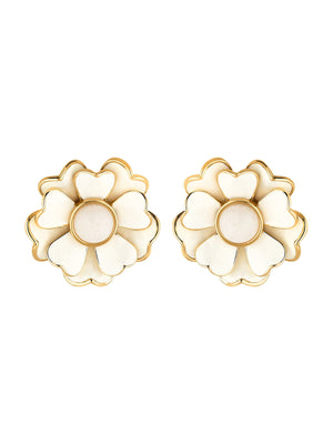 White Enamel Flower Earrings earrings Vinty Jewelry