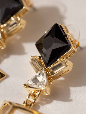 Art Deco Style Black and Gold Geometric Earrings Vinty Jewelry 