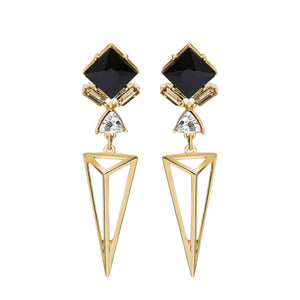 Art Deco Style Black and Gold Geometric Earrings Vinty Jewelry 