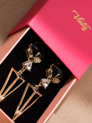 Art Deco Style Black and Gold Geometric Earrings Vinty Jewelry