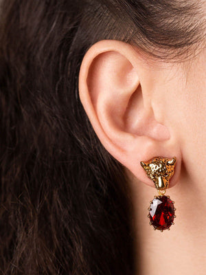 Cheetah Earrings With Red CZ Stones earrings Vinty Jewelry 