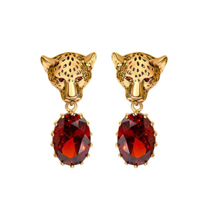Cheetah Earrings With Red CZ Stones earrings Vinty Jewelry