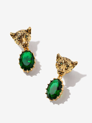 Cheetah Earrings With Sparkly CZ Stones earrings Vinty Jewelry green 