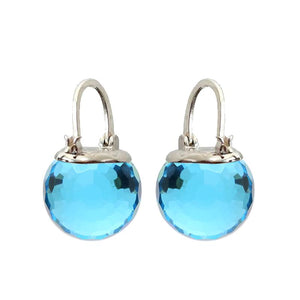 Elegant Austrian Crystal Ball Earrings in Platinum Plating earrings Vinty Jewelry Aquamarine Blue 