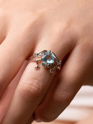 Frog Ring With Aquamarine Stone Vinty Jewelry