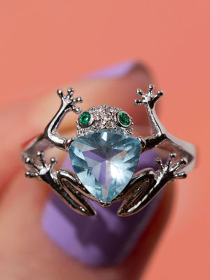 Frog Ring With Aquamarine Stone Vinty Jewelry