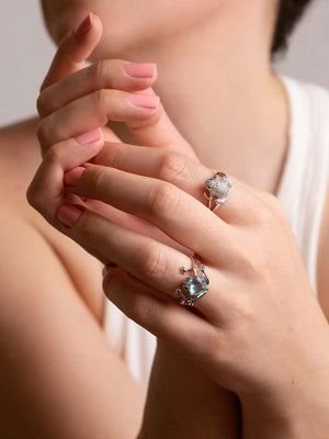 Frog Ring With Aquamarine Stone Vinty Jewelry