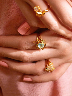 Frog Ring With Aquamarine Stone Vinty Jewelry Gold