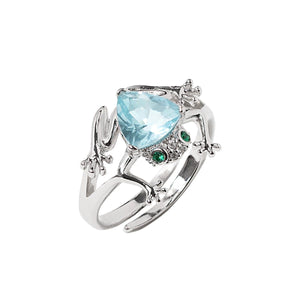 Frog Ring With Aquamarine Stone Vinty Jewelry