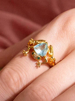 Frog Ring With Aquamarine Stone Vinty Jewelry Gold