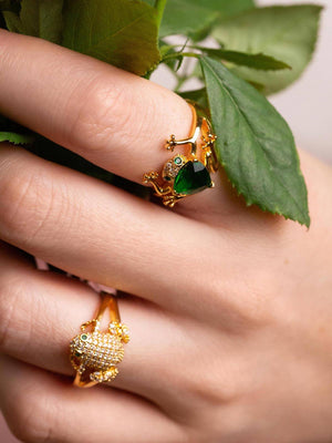 Frog Ring With Emerald Stone Vinty Jewelry