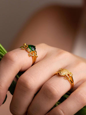 Frog Ring With Emerald Stone Vinty Jewelry