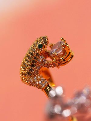 Frog Ring With Sparkling CZ Stones Vinty Jewelry