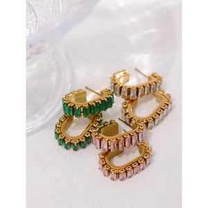 Gold Geometric CZ Stones Earrings earrings Vinty Jewelry 