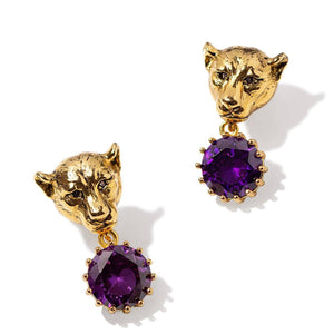 Lioness Earrings With Black CZ Stones Vinty Jewelry