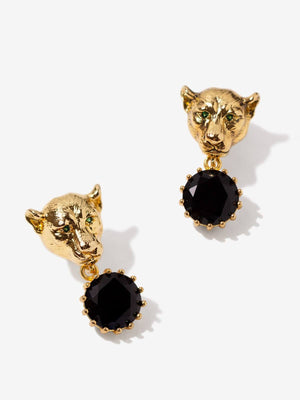 Lioness Earrings With Black CZ Stones Vinty Jewelry