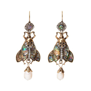 Moth Earrings With Dangling Pearls Earrings Vinty Jewelry