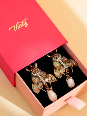 Moth Earrings With Dangling Pearls Earrings Vinty Jewelry