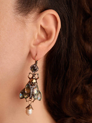Moth Earrings With Dangling Pearls Earrings Vinty Jewelry