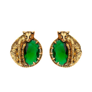 Round Cheetah Earrings With CZ Stones Vinty Jewelry