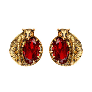 Round Cheetah Earrings With CZ Stones Vinty Jewelry