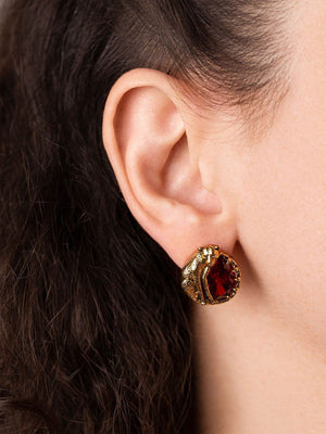 Round Cheetah Earrings With Red CZ Stones Vinty Jewelry