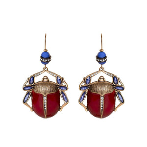 Scarab Earrings with Red and Blue Stones Vinty Jewelry