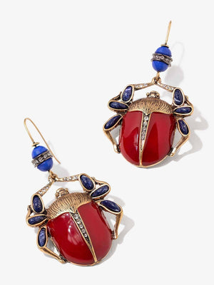 Scarab Earrings with Red and Blue Stones Vinty Jewelry