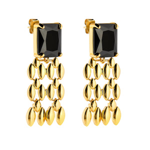 Black and Gold Earrings, Cubic Zirconia Dangle Earrings for Women, 18k Gold Plated Geometric Tassel, Jet Black Crystal, Hypoallergenic, Vintage Style Jewelry for Women Jewelry VINTY 