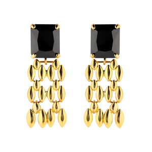 Black and Gold Earrings, Cubic Zirconia Dangle Earrings for Women, 18k Gold Plated Geometric Tassel, Jet Black Crystal, Hypoallergenic, Vintage Style Jewelry for Women Jewelry VINTY 