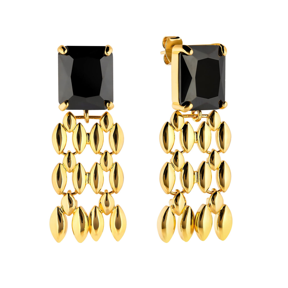 Black and Gold Earrings, Cubic Zirconia Dangle Earrings for Women, 18k Gold Plated Geometric Tassel, Jet Black Crystal, Hypoallergenic, Vintage Style Jewelry for Women Jewelry VINTY 