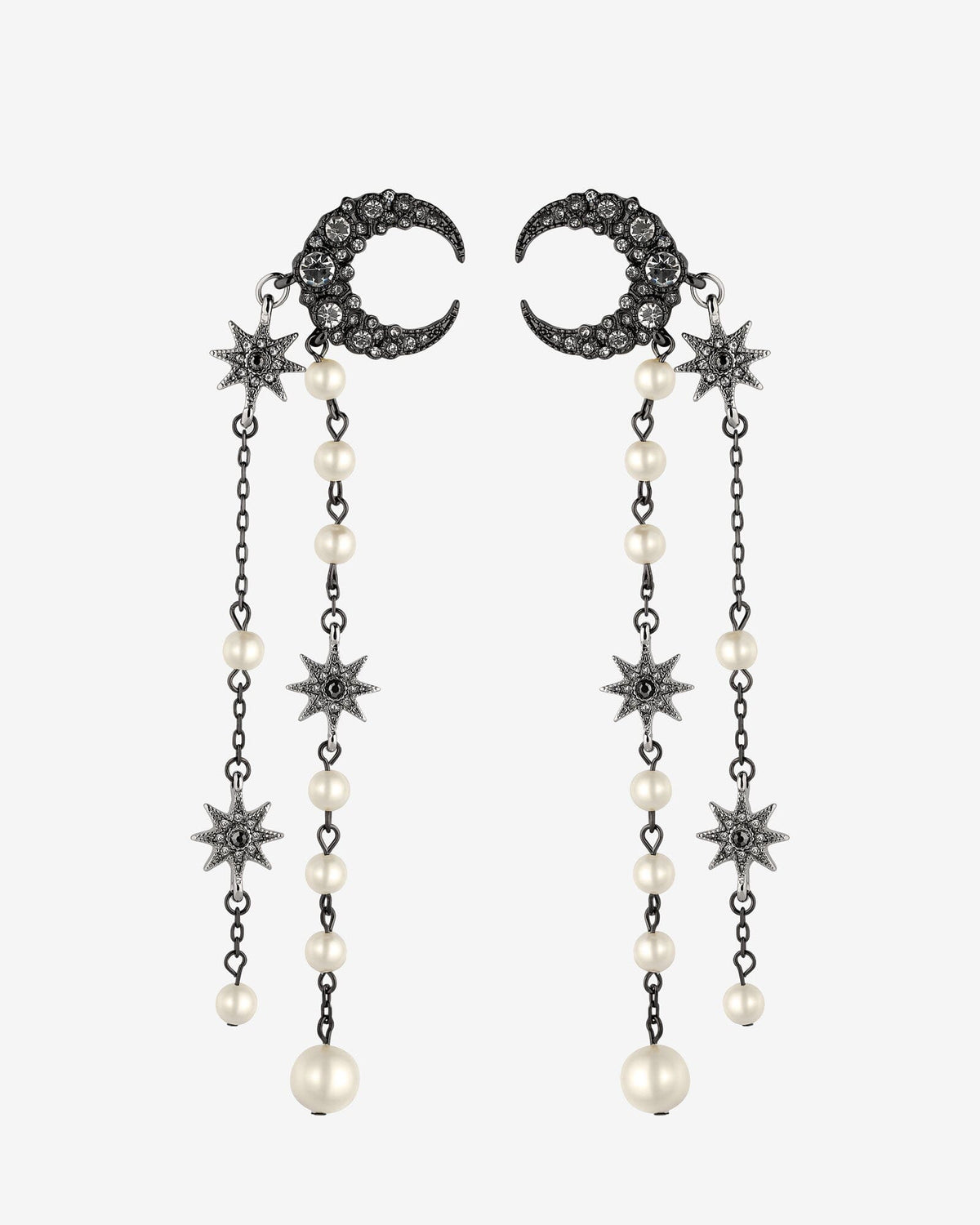 Crescent Moon and Stars Long Dangle Earrings earrings Vinty Jewelry 