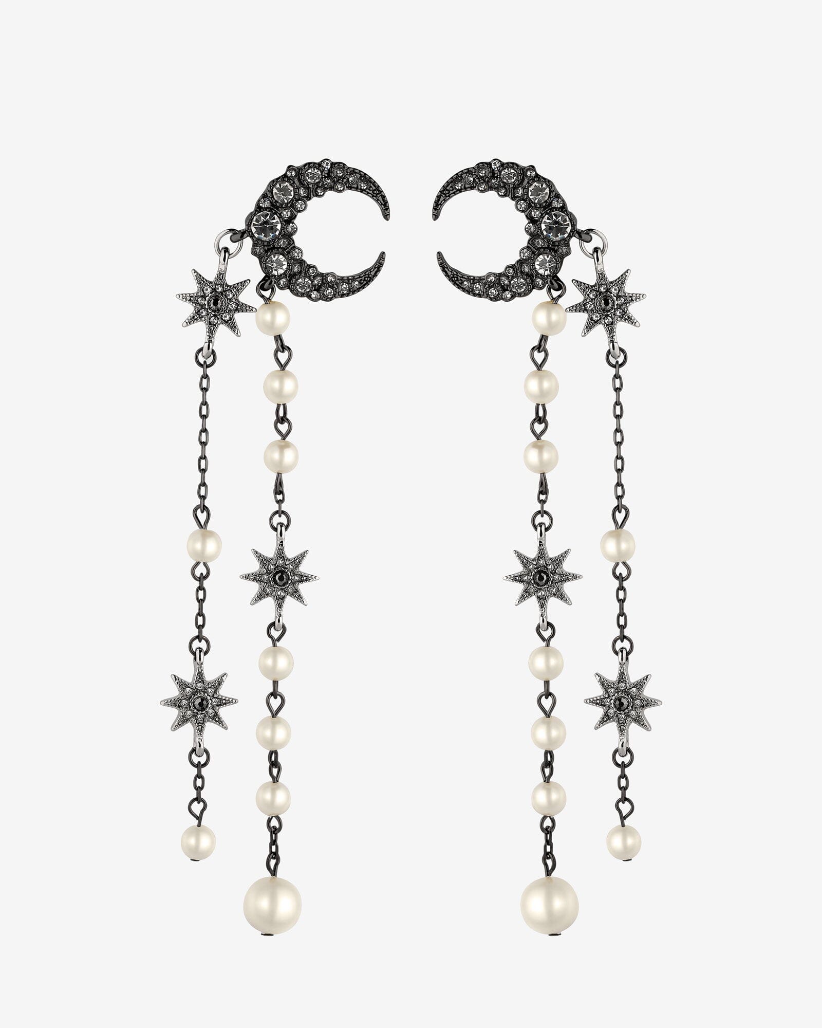 Crescent Moon and Stars Long Dangle Earrings earrings Vinty Jewelry 