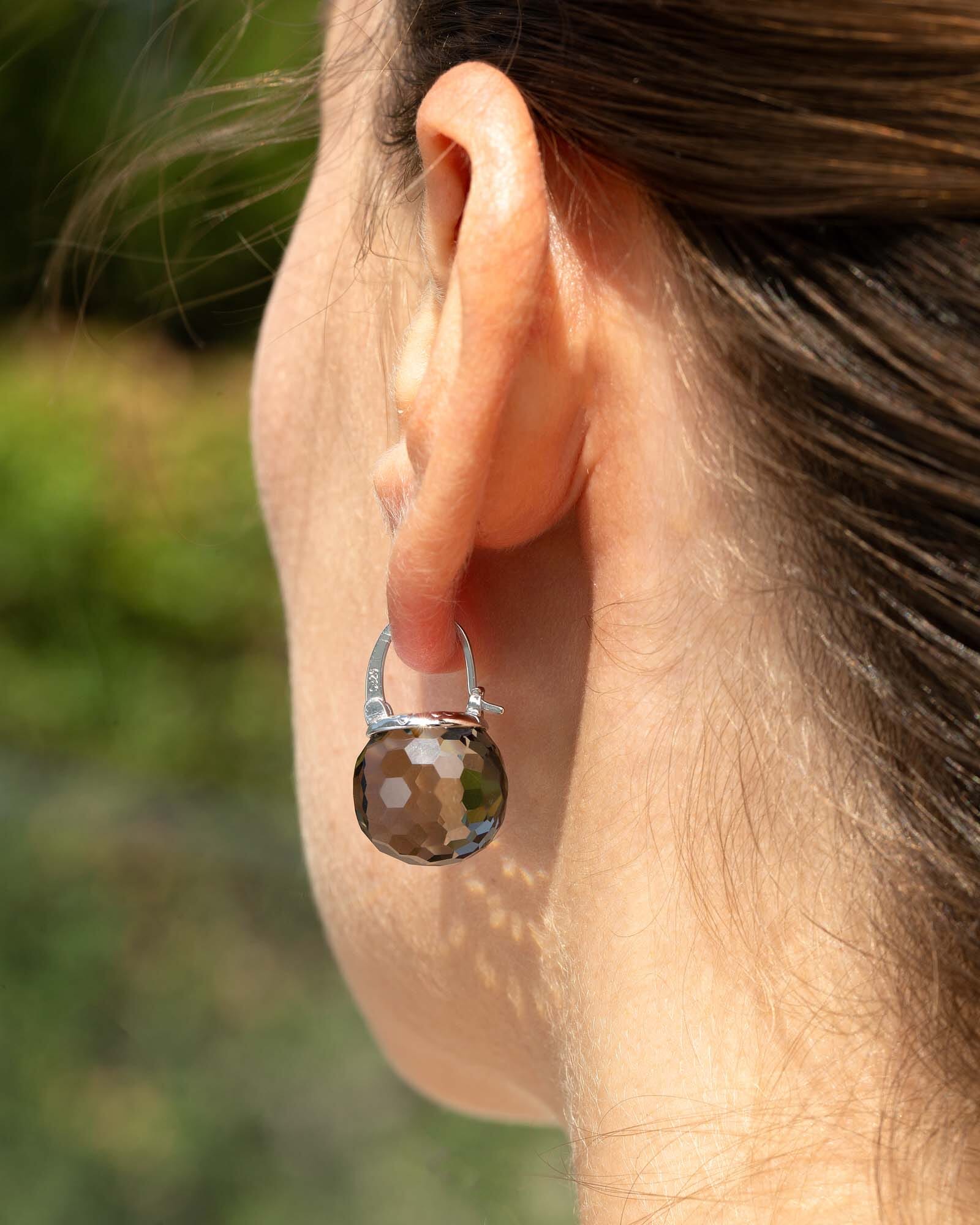 Elegant Austrian Crystal Ball Earrings in Silver Jewelry VINTY Black Diamond 