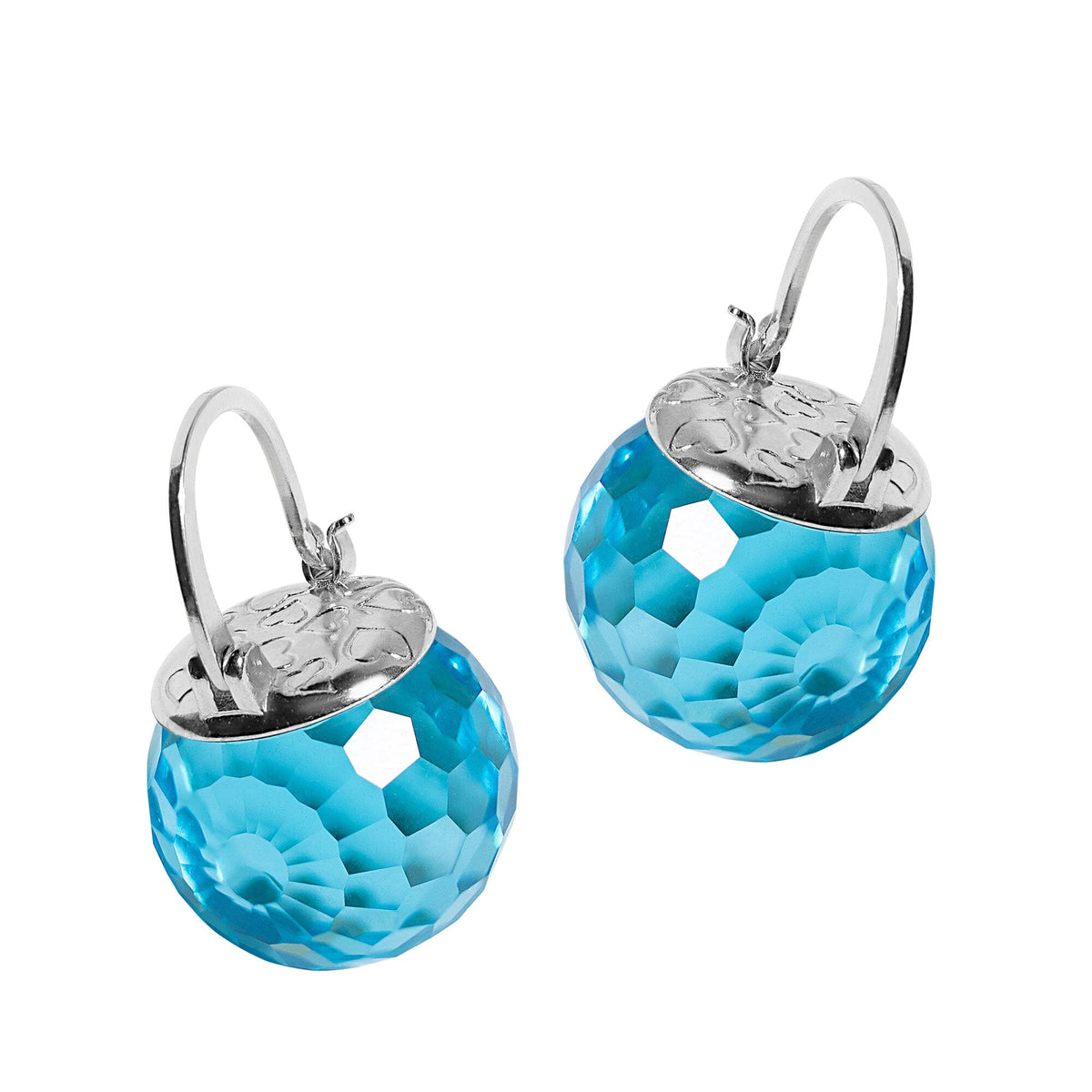 Elegant Austrian Crystal Ball Earrings in Silver Jewelry VINTY Aquamarine 