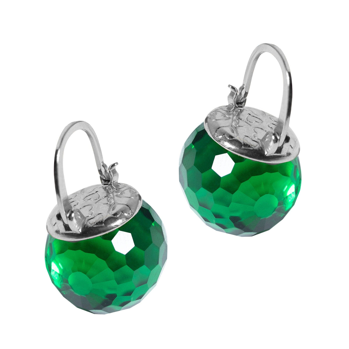 Elegant Austrian Crystal Ball Earrings in Silver Jewelry VINTY Emerald Green 