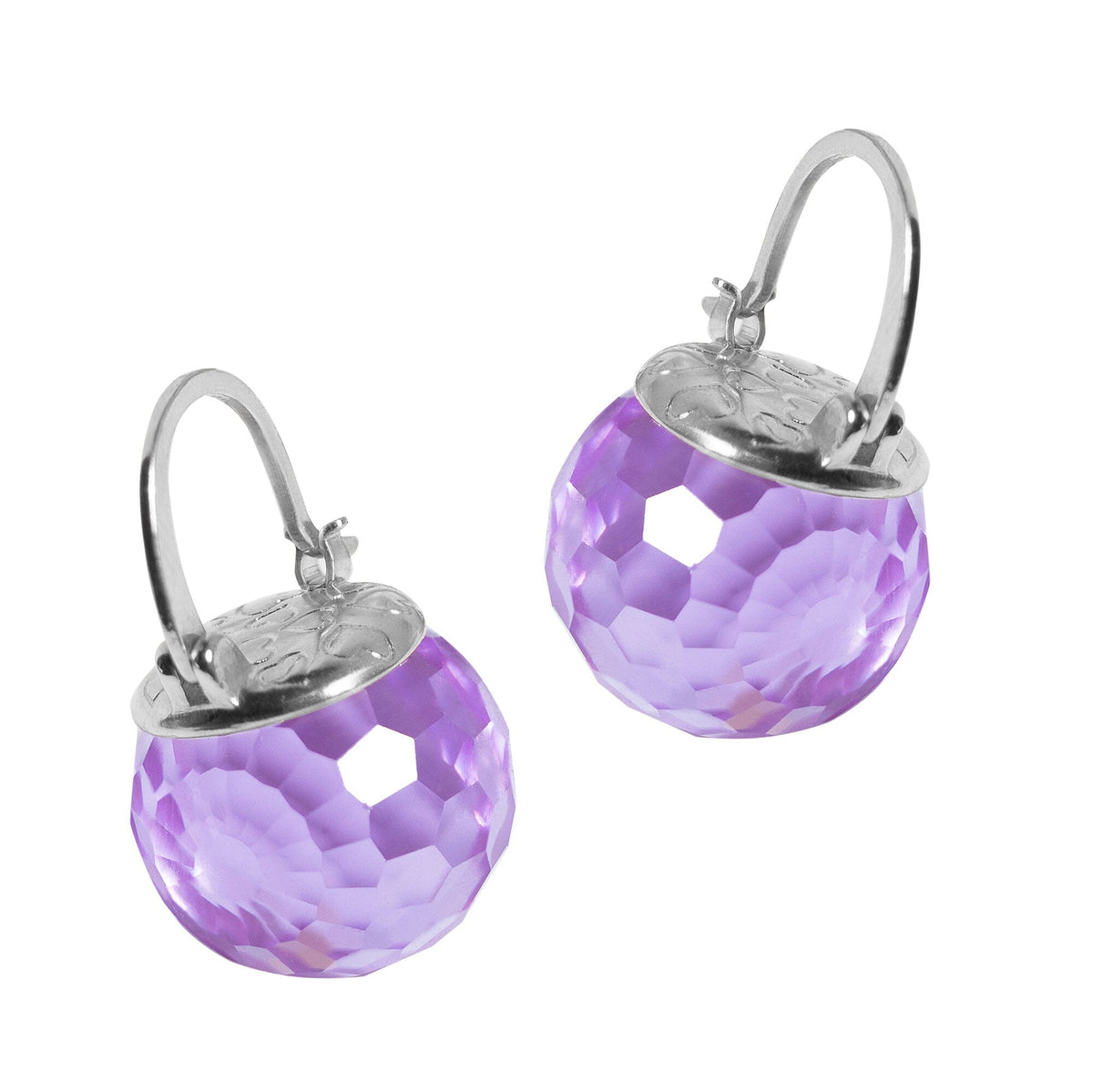 Elegant Austrian Crystal Ball Earrings in Silver Jewelry VINTY Lilac 