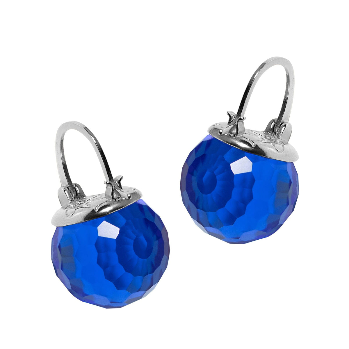 Elegant Austrian Crystal Ball Earrings in Silver Jewelry VINTY Royal Blue 