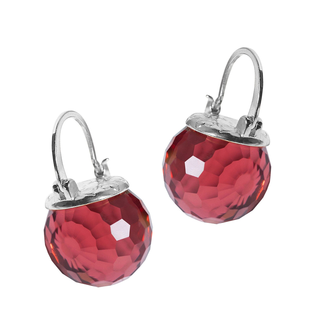 Elegant Austrian Crystal Ball Earrings in Silver Jewelry VINTY Ruby Red 