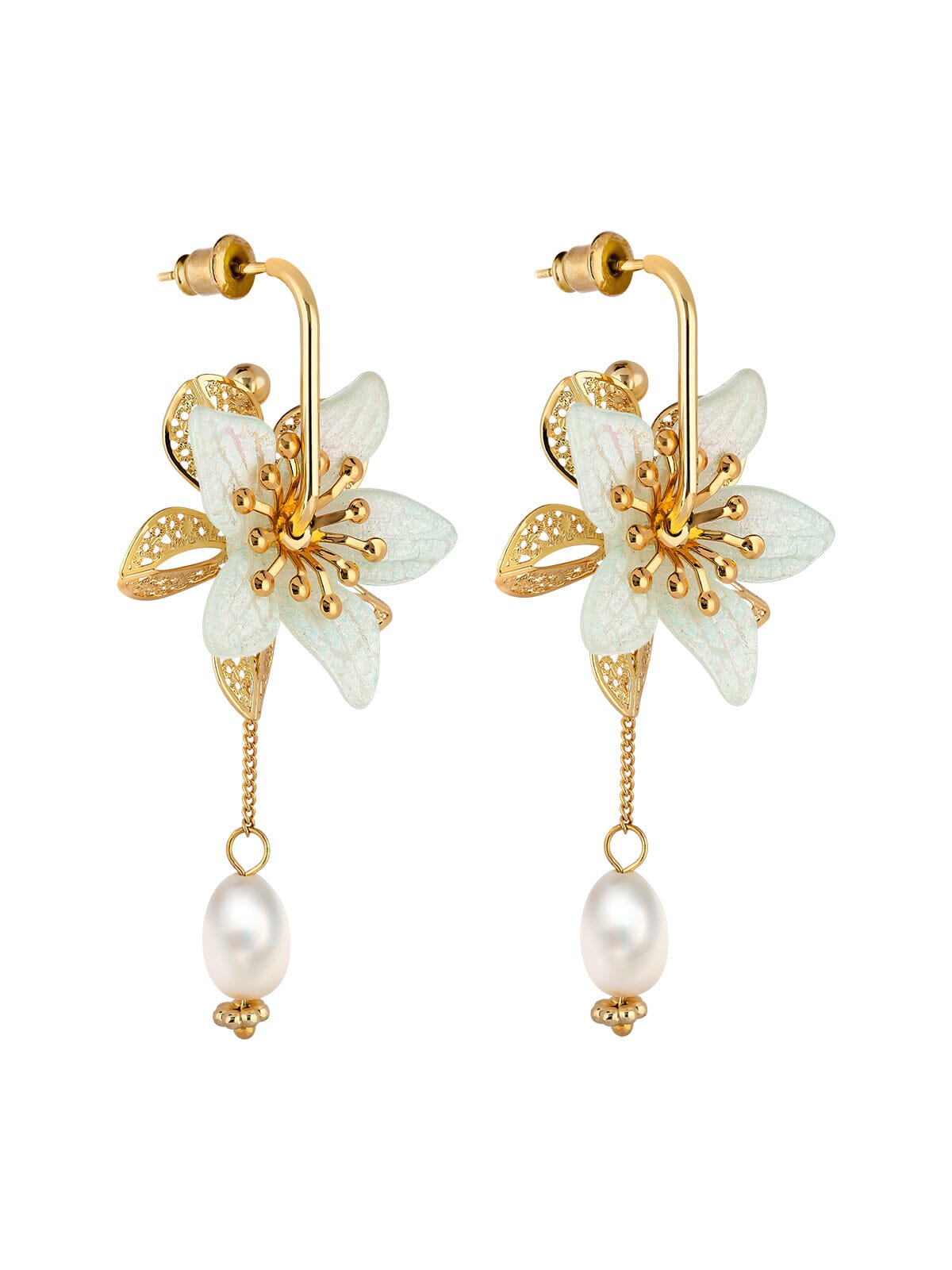 Flower Earrings With Pearls earrings Vinty Jewelry 