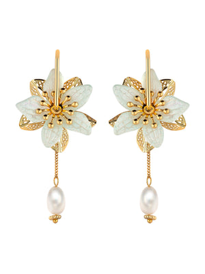 Flower Earrings With Pearls earrings Vinty Jewelry 