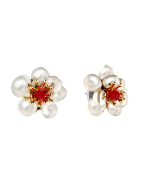 Freshwater Pearl Flower Earrings earrings Vinty Jewelry 