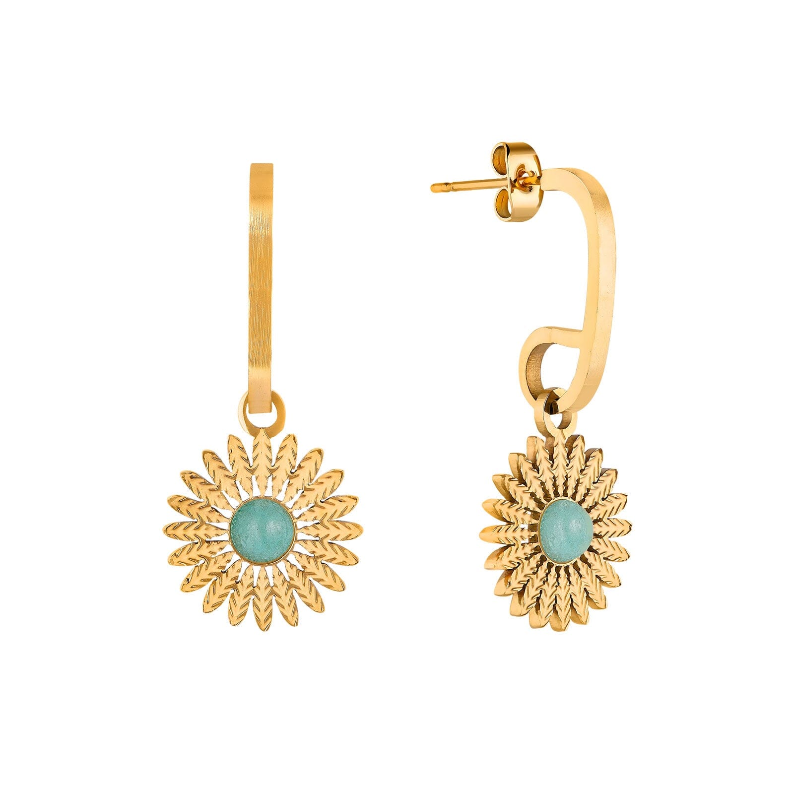 Gold Dangling Sunflower Earrings earrings Vinty Jewelry 